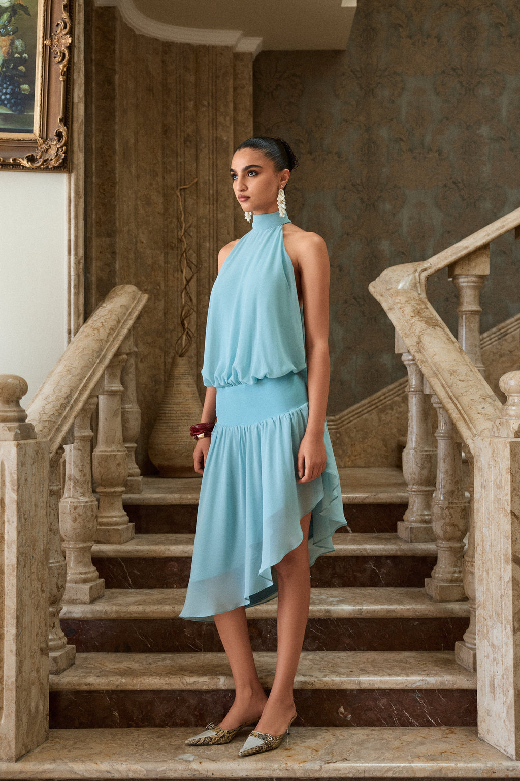 Asymmetric Halterneck Dress