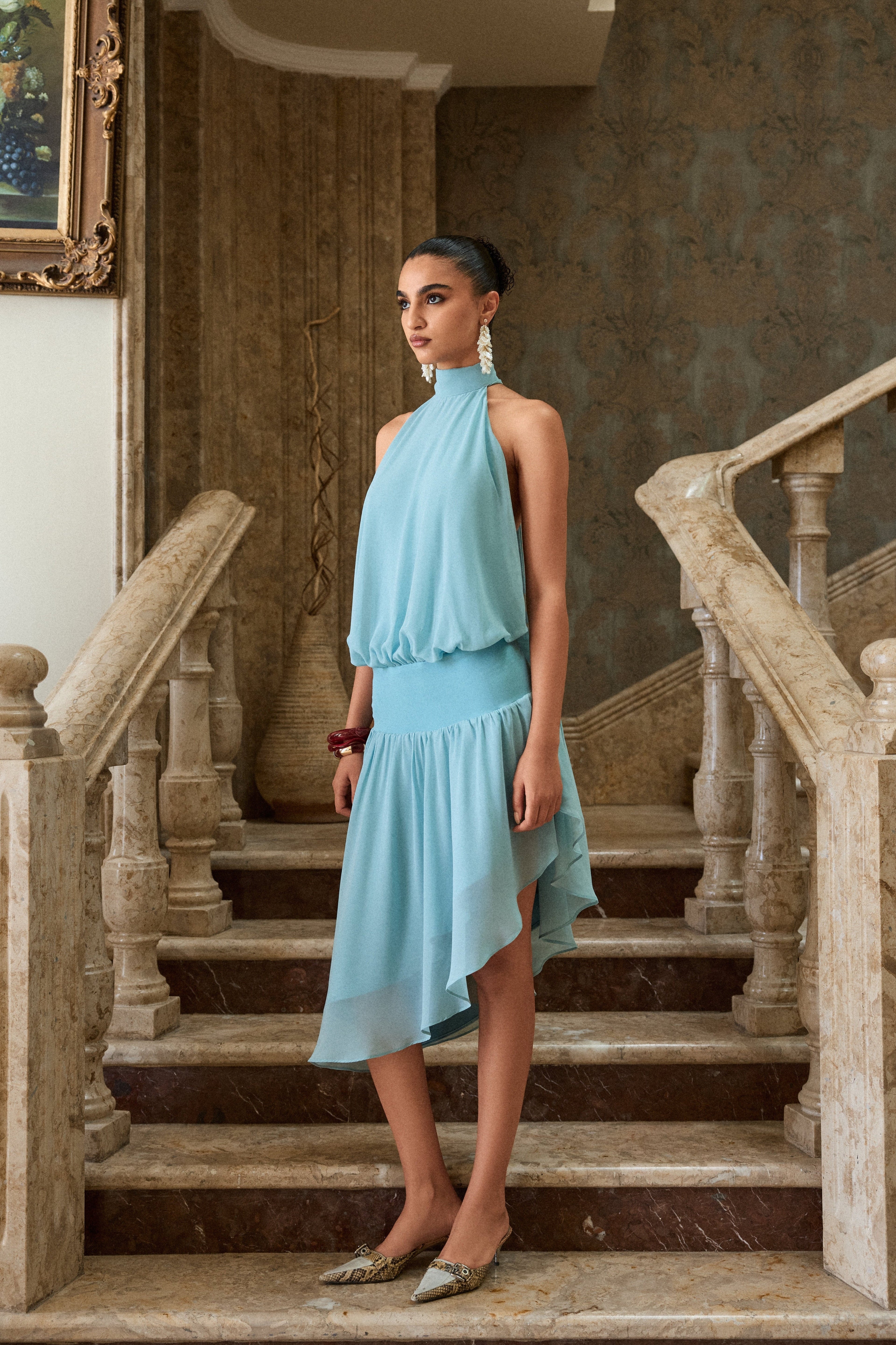 Asymmetric Halterneck Dress